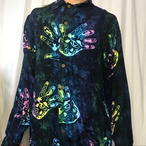 Hamsa Hand Colorful Button Down Long Sleeve Shirt
